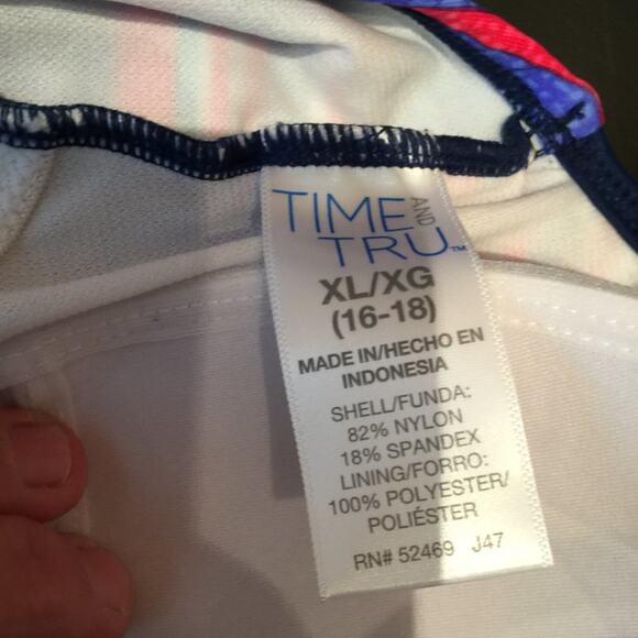 Time And Tru One Piece Swimsuit Lace Up Front Multi-Color Striped Size XL - Picture 4 of 4